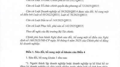 NGHỊ ĐỊNH 296/2026/NĐ-CP SỬA ĐỔI, BỔ SUNG MỘT SỐ ĐIỀU CỦA NGHỊ ĐỊNH SỐ 168/2025/NĐ-CP NGÀY 30 THÁNG 6 NĂM 2025 CỦA CHÍNH PHỦ VỀ ĐĂNG KÝ DOANH NGHIỆP