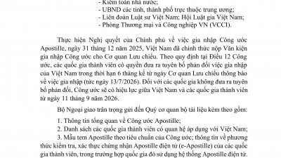 CÔNG VĂN 7751/BNG-LS CỦA BỘ NGOẠI GIAO NGÀY 03 THÁNG 09 NĂM 2026 VỀ VIỆC TRIỂN KHAI THỰC HIỆN CÔNG ƯỚC APOSTILLE