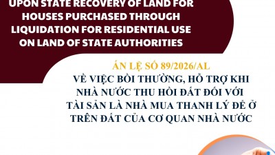 ÁN LỆ SỐ 89/2026/AL VỀ VIỆC BỒI THƯỜNG, HỖ TRỢ KHI NHÀ NƯỚC THU HỒI ĐẤT ĐỐI VỚI TÀI SẢN LÀ NHÀ MUA THANH LÝ ĐỂ Ở TRÊN ĐẤT CỦA CƠ QUAN NHÀ NƯỚC / CASE LAW NO. 89/2026/AL ON COMPENSATION AND SUPPORT UPON STATE RECOVERY OF LAND FOR HOUSES PURCHASED THROUGH L