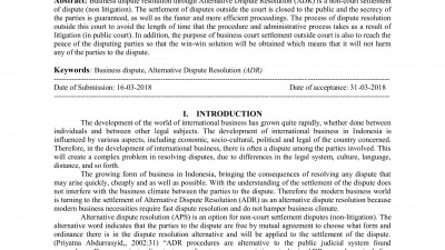 BUSINESS DISPUTE RESOLUTION THROUGH ALTERNATIVE DISPUTE RESOLUTION (ADR) IN INDONESIAN LEGAL SYSTEM PERSPECTIVE
