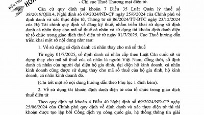 CÔNG VĂN SỐ 2065/CT-NVT VỀ VIỆC TRIỂN KHAI SỬ DỤNG SỐ ĐỊNH DANH CÁ NHÂN THAY CHO MÃ SỐ THUẾ VÀ SỬ DỤNG TÀI KHOẢN ĐỊNH DANH ĐIỆN TỬ CỦA TỔ CHỨC TRONG GIAO DỊCH THUẾ ĐIỆN TỬ