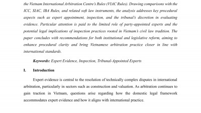 EXPERT EVIDENCE IN VIETNAM-SEATED CONSTRUCTION ARBITRATIONS: A COMPARATIVE AND PROCEDURAL ANALYSIS