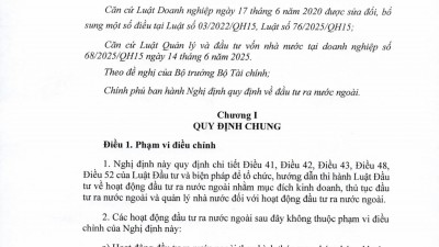 NGHỊ ĐỊNH 103/2026/NĐ-CP QUY ĐỊNH VỀ ĐẦU TƯ RA NƯỚC NGOÀI CÓ HIỆU LỰC TỪ NGÀY 03/04/2026