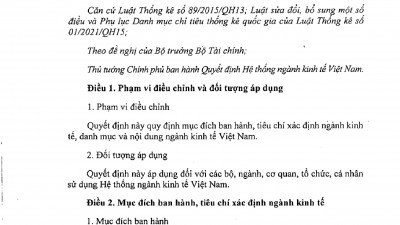 QUYẾT ĐỊNH SỐ 36/2025/QĐ-TTg BAN HÀNG HỆ THỐNG NGÀNH KINH TẾ VIỆT NAM