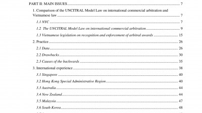 REPORT ON ASSESSMENT, COMPARISON OF THE VIETNAMESE LAW AND THE UNCITRAL MODEL LAW REGARDING THE RECOGNITION AND ENFORCEMENT OF ARBITRATION AWARDS  AND RECOMMENDATIONS ON APPLYING THE UNCITRAL MODEL  LAW IN VIET NAM