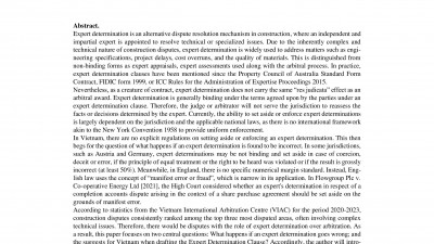 THE ENFORCEMENT OF EXPERT DETERMINATION IN CONSTRUCTION DISPUTES: WHAT HAPPENS IF AN EXPERT GOES WRONG? PERSPECTIVES FROM VIETNAM, THE UNITED KINGDOM, AND AUSTRALIA