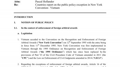 COUNTRIES REPORT ON THE PUBLIC POLICY EXCEPTION IN NEW YORK CONVENTION– VIETNAM