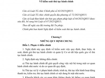 NGHỊ ĐỊNH SỐ 385/2026/NĐ-CP CỦA CHÍNH PHỦ VỀ KIỂM SOÁT THỦ TỤC HÀNH CHÍNH
