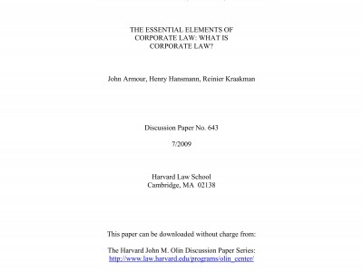 THE ESSENTIAL ELEMENTS OF CORPORATE LAW: WHAT IS CORPORATE LAW BY JOHN ARMOUR, HENRY HANSMANN, REINIER KRAAKMAN