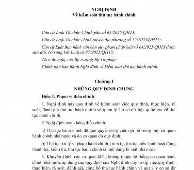 NGHỊ ĐỊNH SỐ 385/2026/NĐ-CP CỦA CHÍNH PHỦ VỀ KIỂM SOÁT THỦ TỤC HÀNH CHÍNH