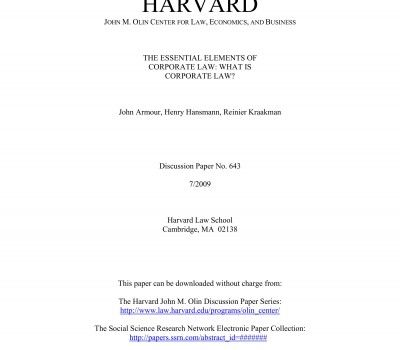 THE ESSENTIAL ELEMENTS OF CORPORATE LAW: WHAT IS CORPORATE LAW BY JOHN ARMOUR, HENRY HANSMANN, REINIER KRAAKMAN