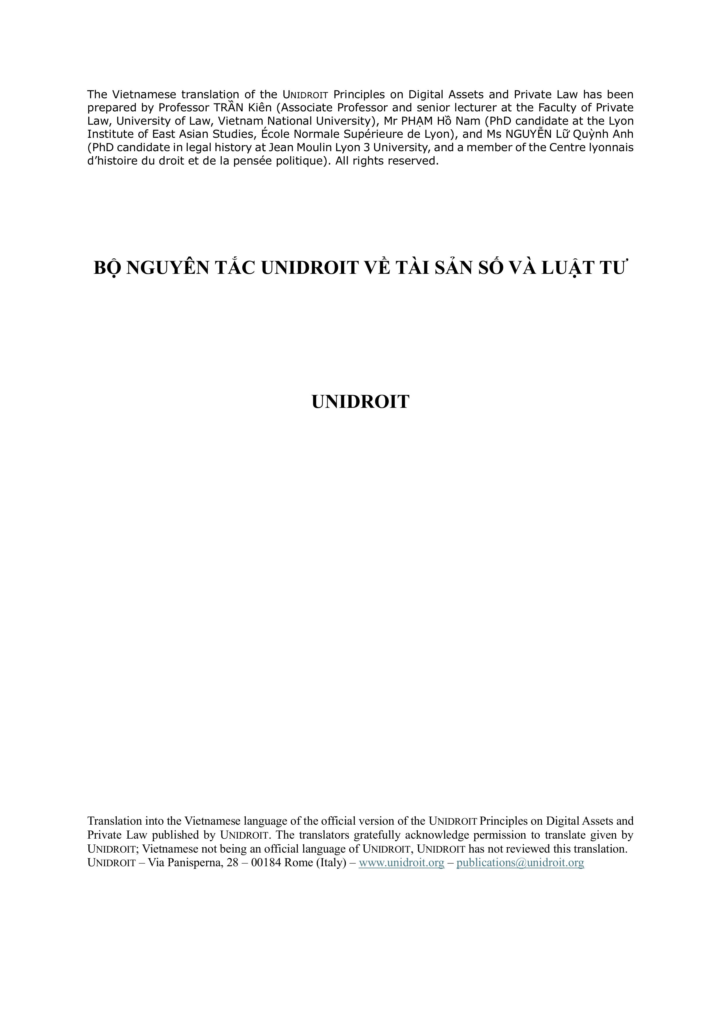  (BẢN TIẾNG VIỆT) BỘ NGUYÊN TẮC UNIDROIT VỀ TÀI SẢN SỐ VÀ LUẬT TƯ QUỐC TẾ 2023 / UNIDROIT PRINCIPLES ON DIGITAL ASSETS AND PRIVATE LAW 2023