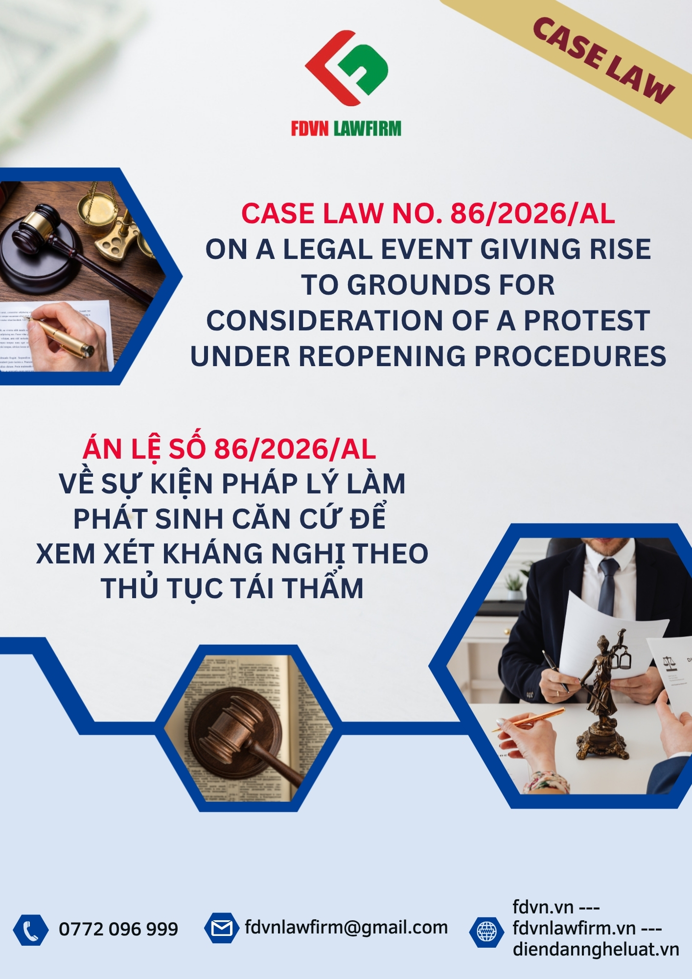 ÁN LỆ SỐ 86/2026/AL VỀ SỰ KIỆN PHÁP LÝ LÀM PHÁT SINH CĂN CỨ ĐỂ XEM XÉT KHÁNG NGHỊ THEO THỦ TỤC TÁI THẨM / CASE LAW NO. 86/2026/AL ON A LEGAL EVENT GIVING RISE TO GROUNDS FOR CONSIDERATION OF A PROTEST UNDER REOPENING PROCEDURES